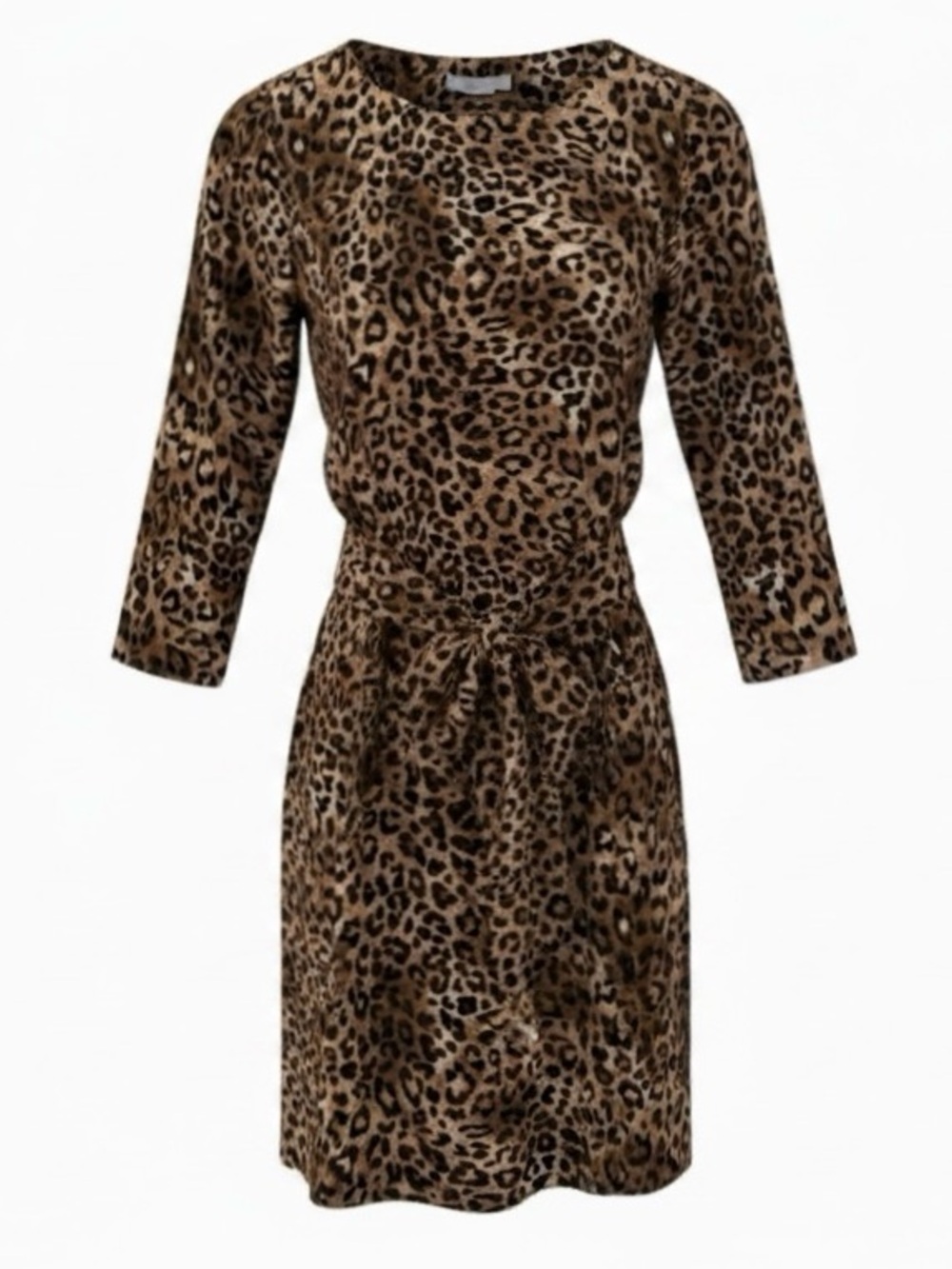 NEW H&M Brown and Black Leopard Print 3/4 Sleeve Tie-Waist Sheath Dress Size 4